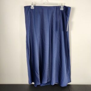 NWT Eloquii Blue Navy satin midi skirt A line Size 16 Womens Pull On